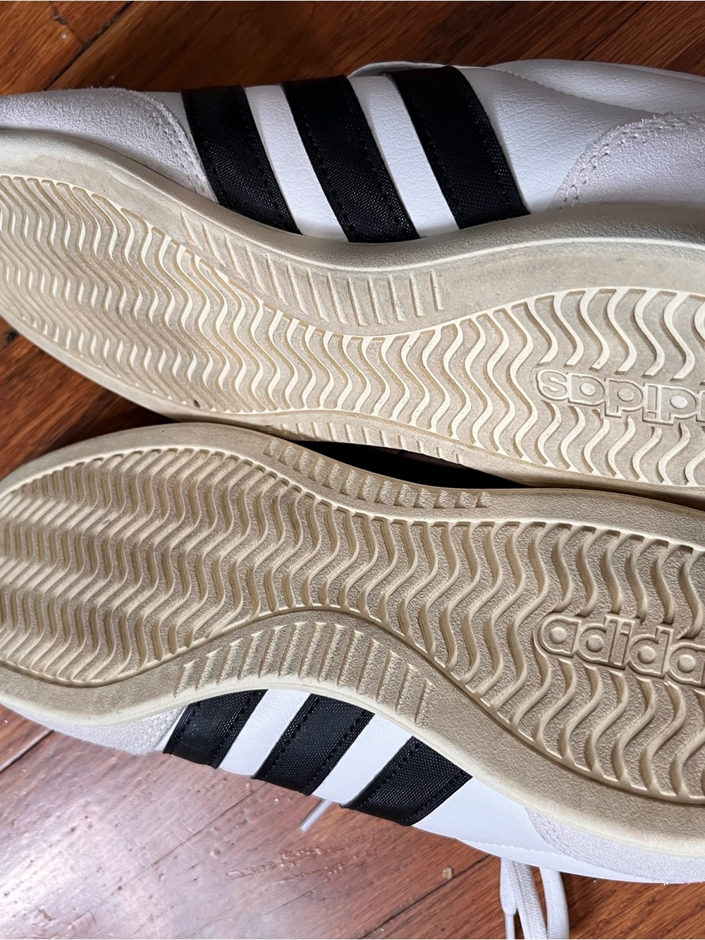 adidas White Sneakers with Black Stripes and Blue Trim - Picture 4 of 6